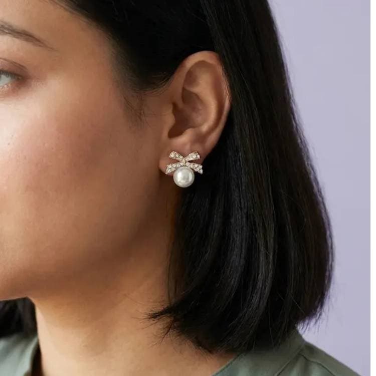 Crystal Bow Studs With Pearl-Look Bead