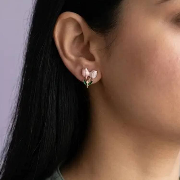 Pink Tulip Enamel Stud Earrings