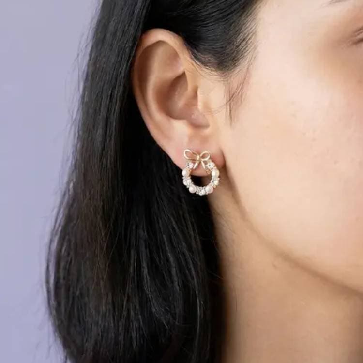 Circular Wreath Studs With Bow Detail