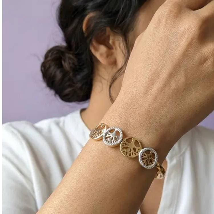 Two-Tone Openwork Disc Cuff Bangle