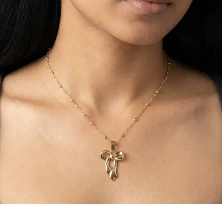 Gold-Toned Ribbon Bow Satellite Chain