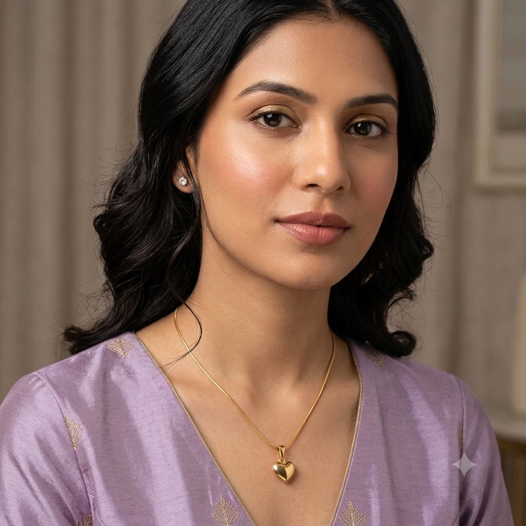 Gold-Toned Puffed Heart Pendant Chain