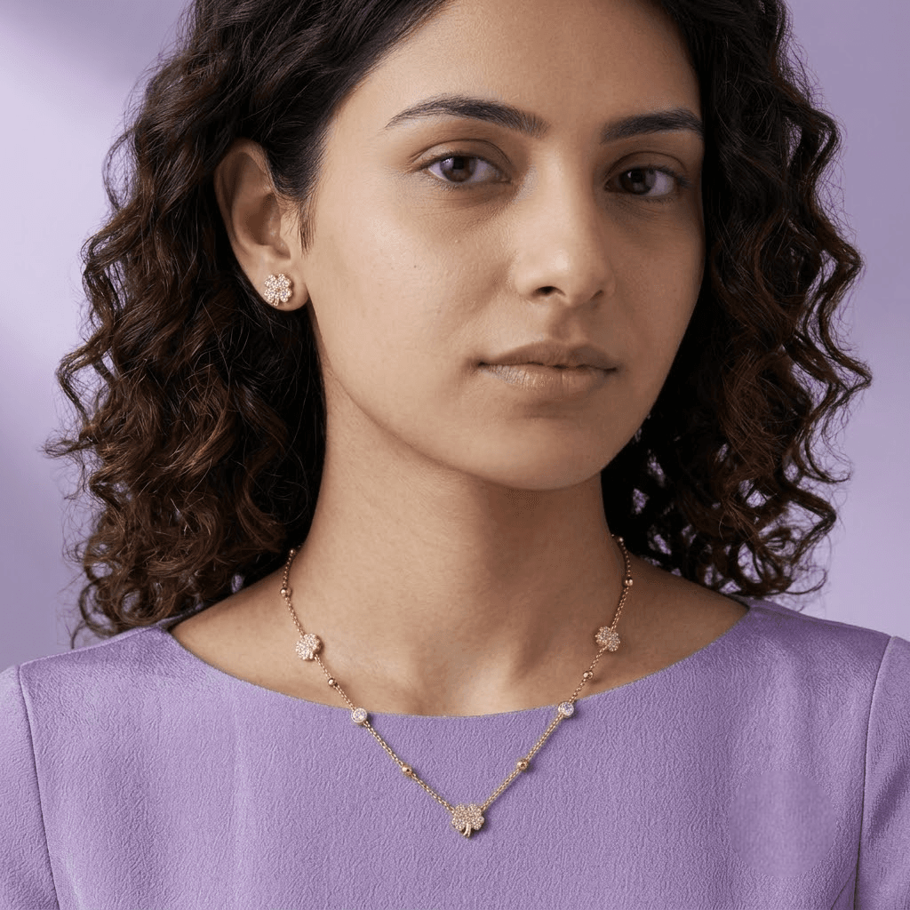 Clover Stone Necklace and Earrings Set