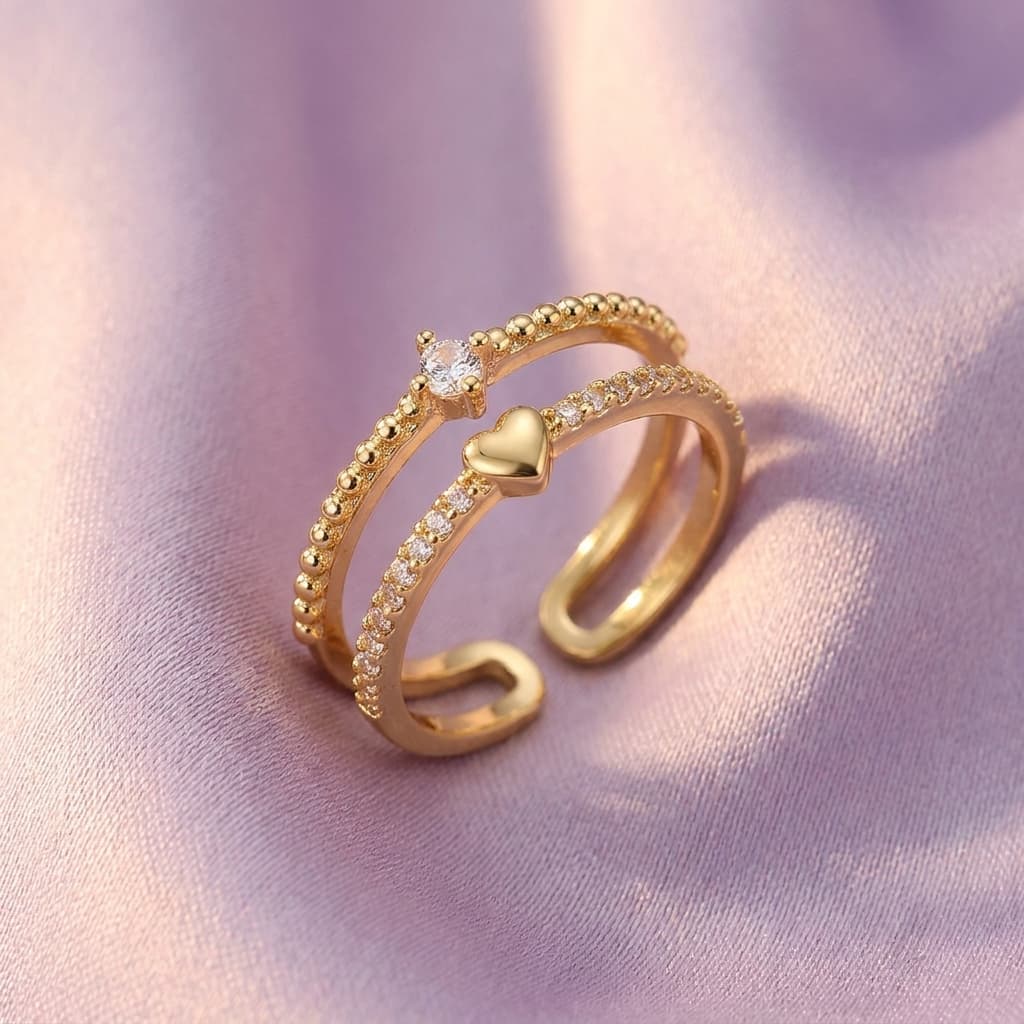 Beaded Heart Solitaire Ring
