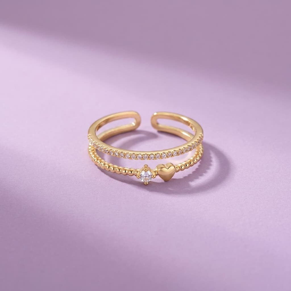 Beaded Heart Solitaire Ring
