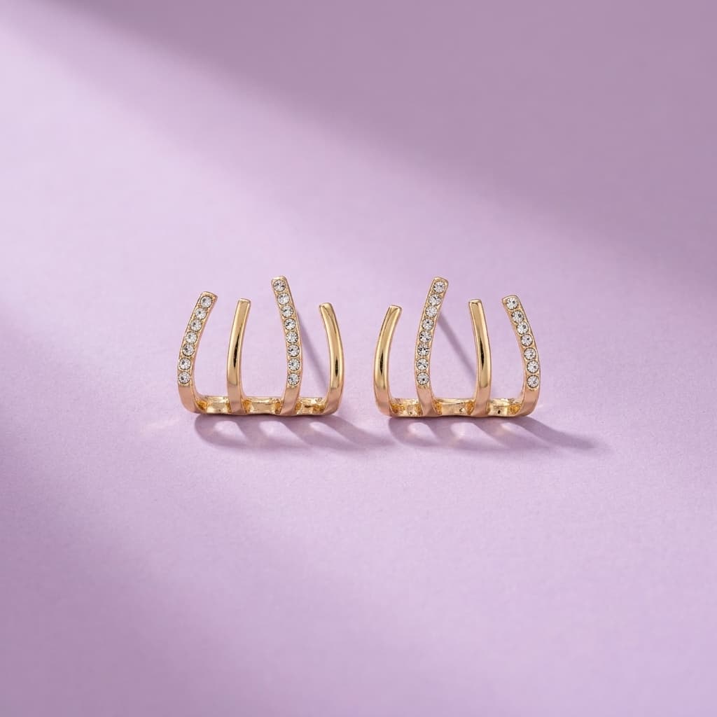 Elongated Caged Bar Studs With Crystals