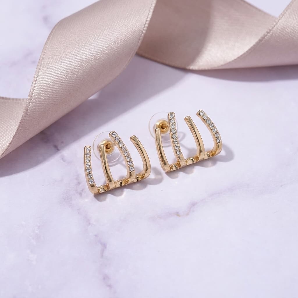 Elongated Caged Bar Studs With Crystals