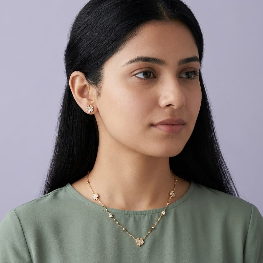 Clover Stone Necklace and Earrings Set