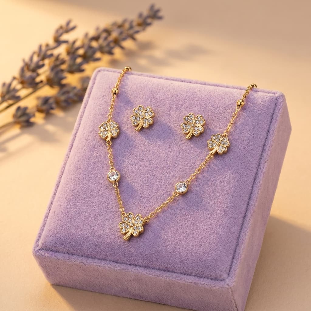 Clover Stone Necklace and Earrings Set