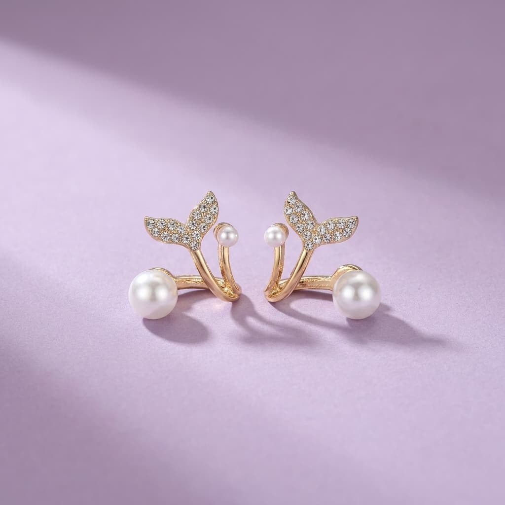 Whale Tail Drop Earrings With Pearl-Look Bead
