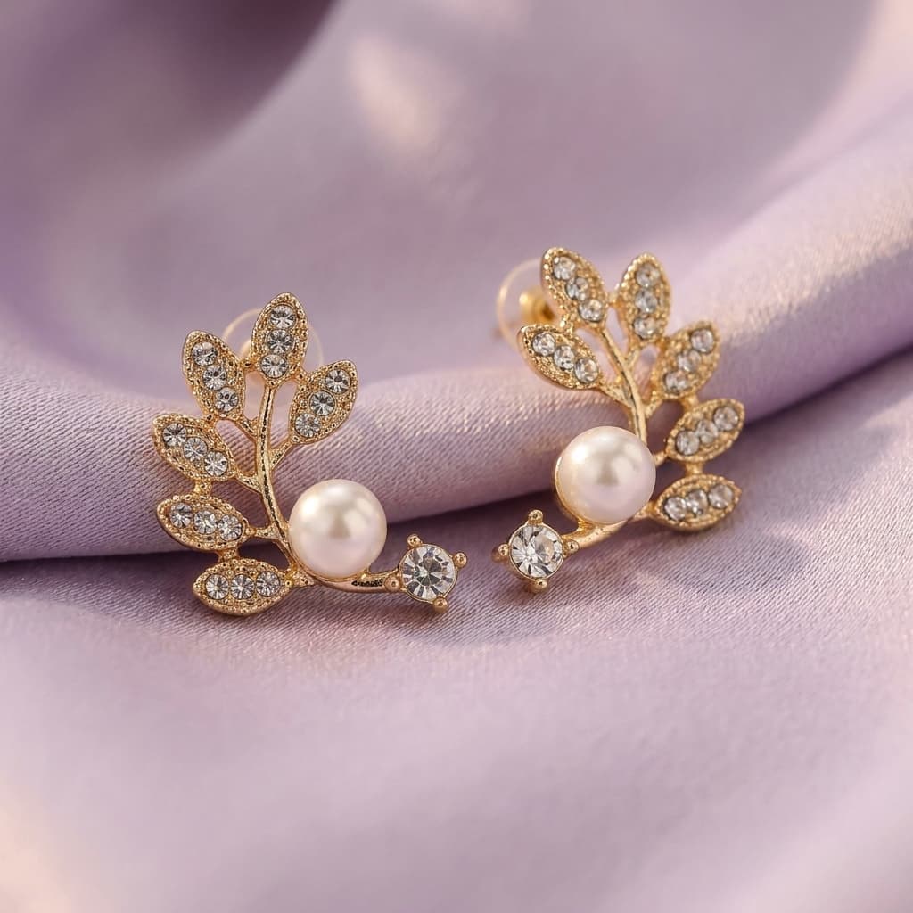 Leafy Vine Ear Climbers With Marquise Crystals