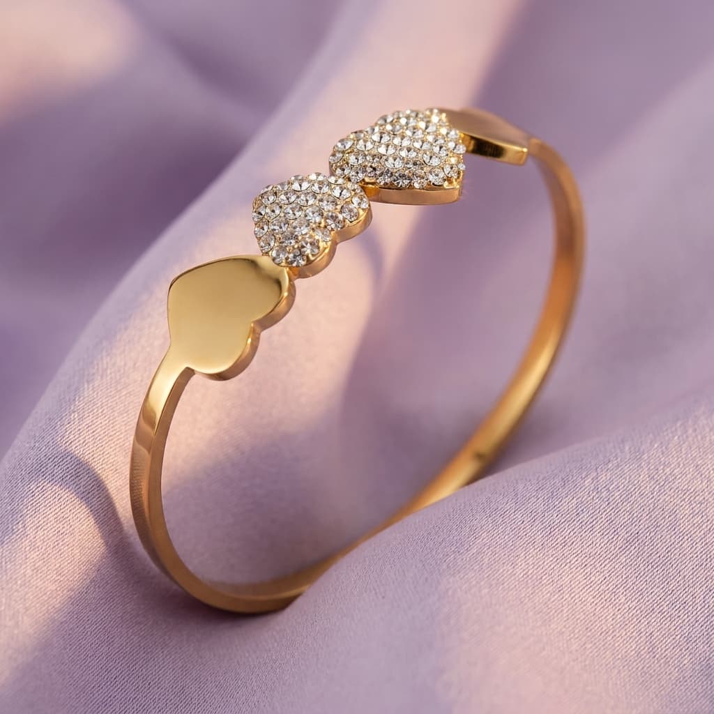 Four Heart Crystal Open Cuff Bracelet