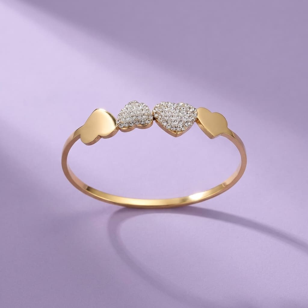 Four Heart Crystal Open Cuff Bracelet