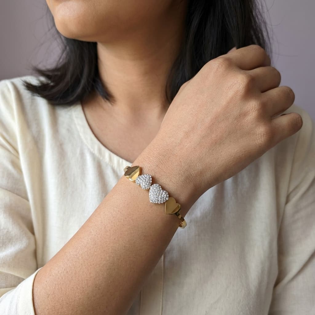Four Heart Crystal Open Cuff Bracelet