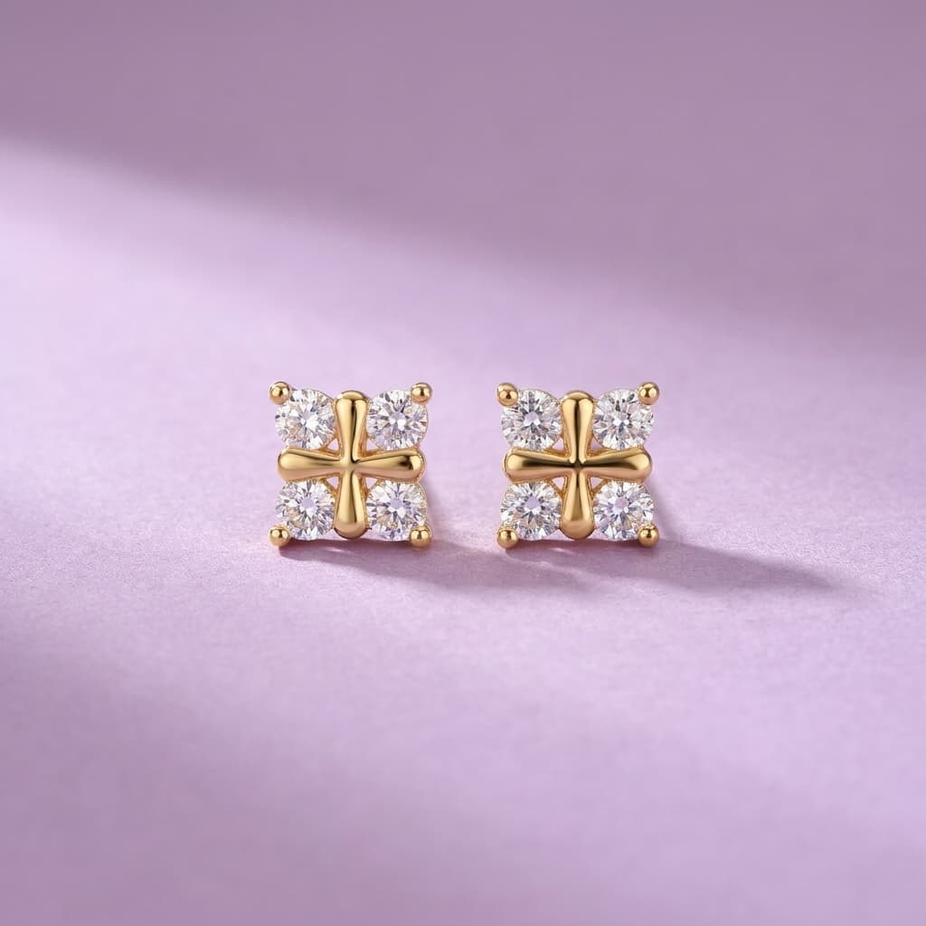 Four Stone Clover Crystal Stud Earrings