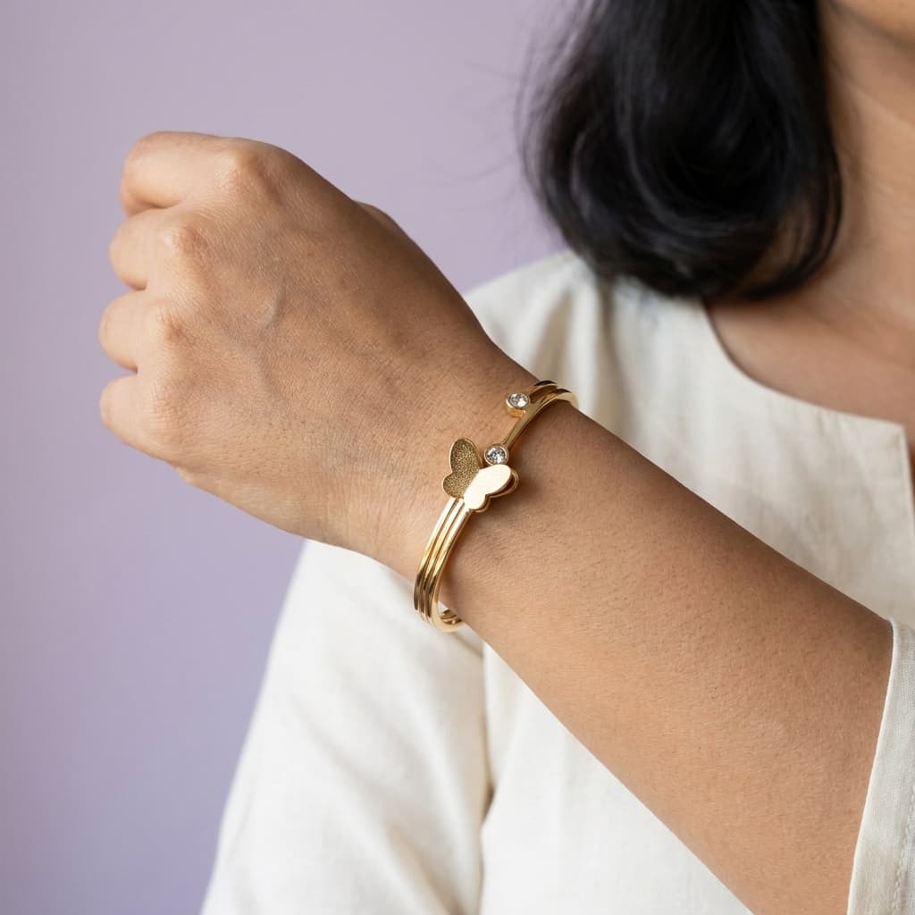 Frosted Butterfly Open Cuff Bracelet