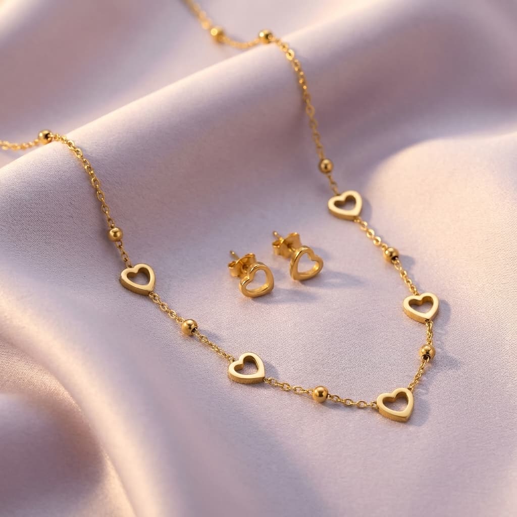 Open Heart Necklace and Earrings Set