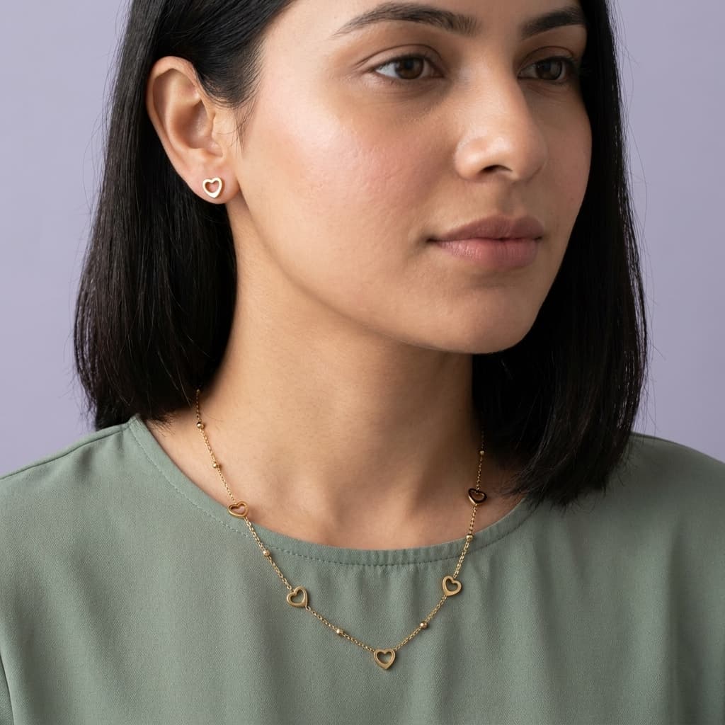 Open Heart Necklace and Earrings Set
