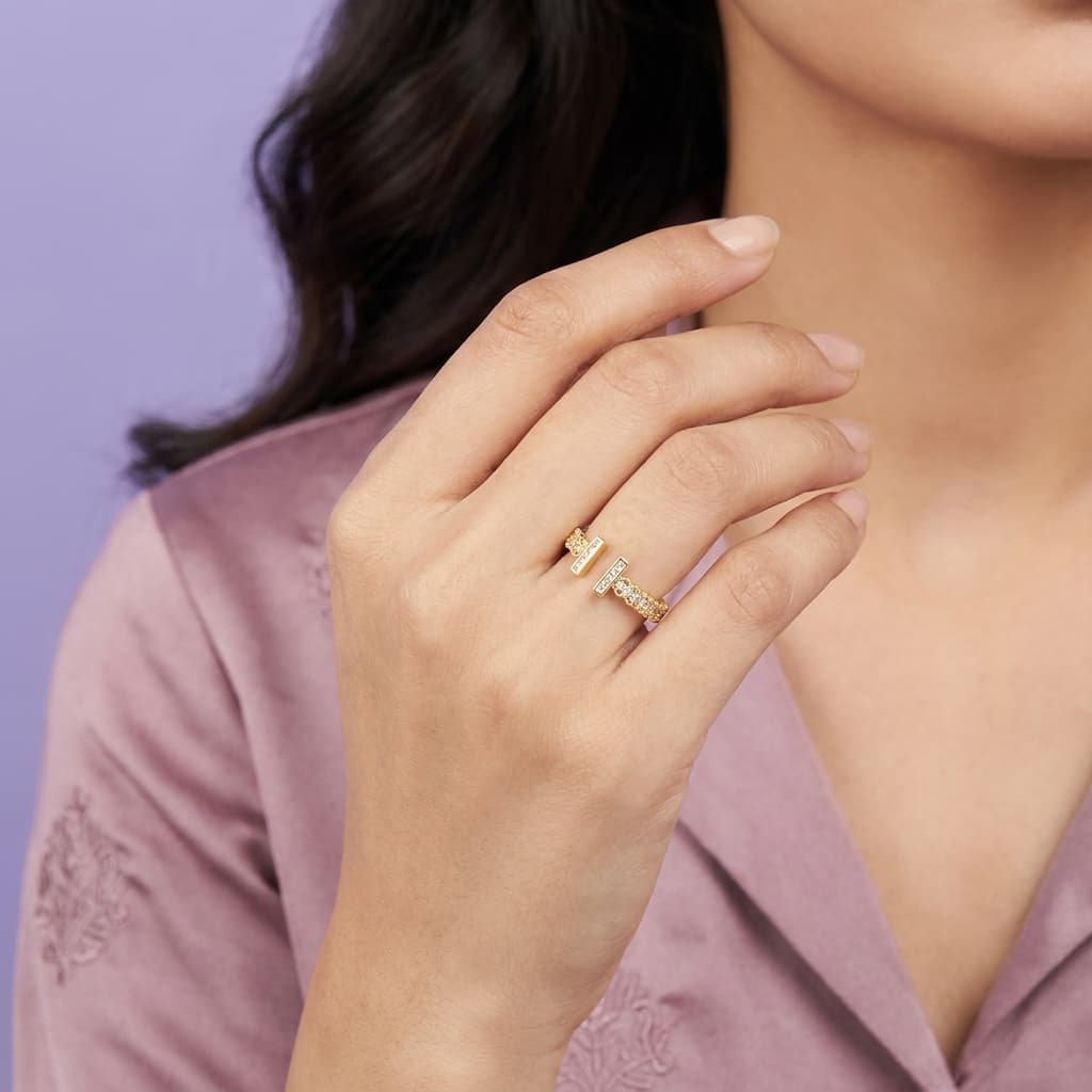 Pave Bar End Open Ring