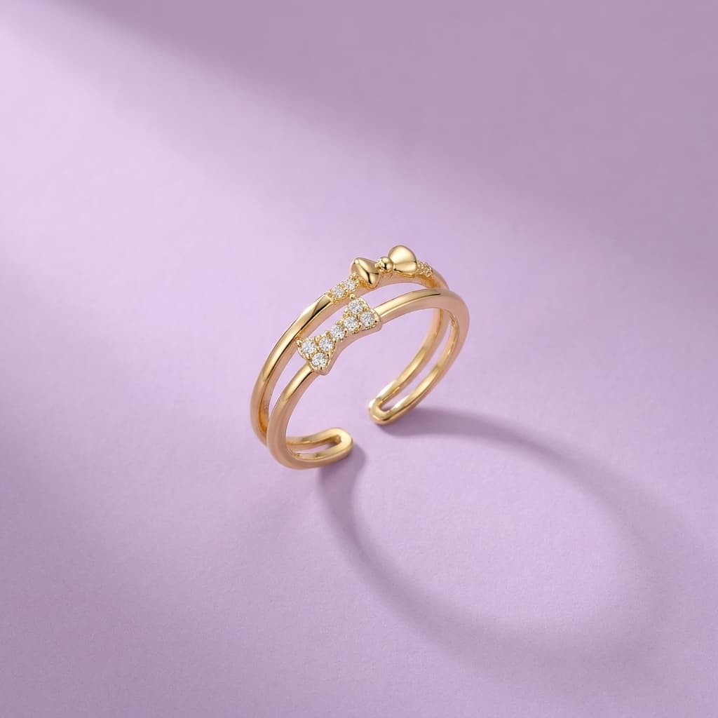 Pave Bow Heart Twin Ring