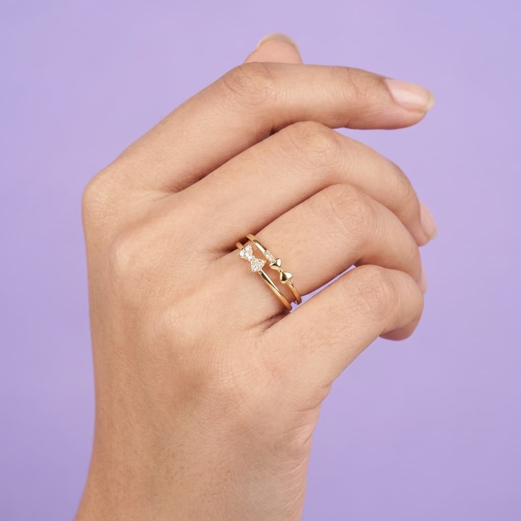 Pave Bow Heart Twin Ring