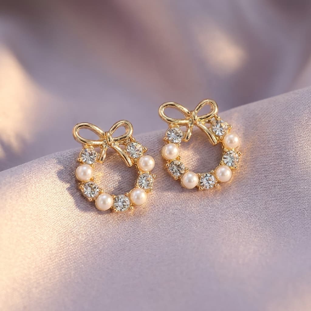 Circular Wreath Studs With Bow Detail