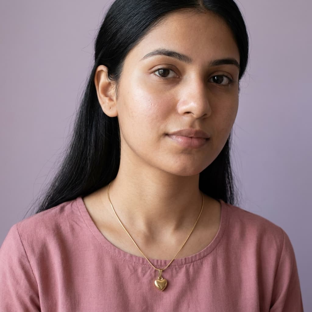 Gold-Toned Puffed Heart Pendant Chain