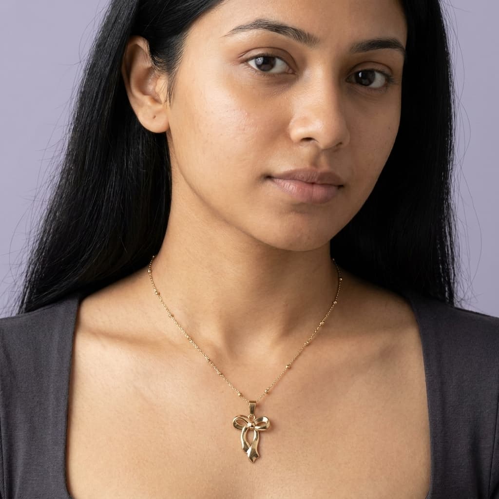 Gold-Toned Ribbon Bow Satellite Chain