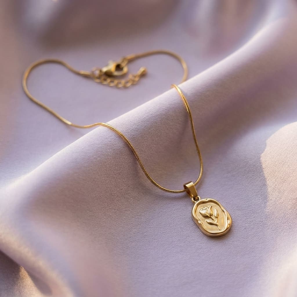 Gold-Toned Oval Medallion Snake Chain