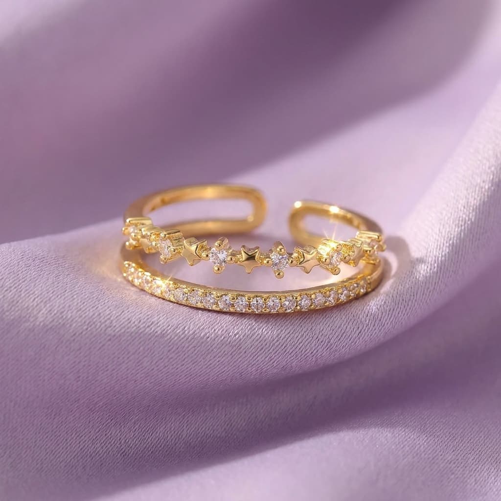 Star Row Double Band Ring