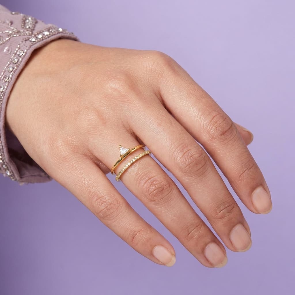 Trillion Crystal Twin Band Ring